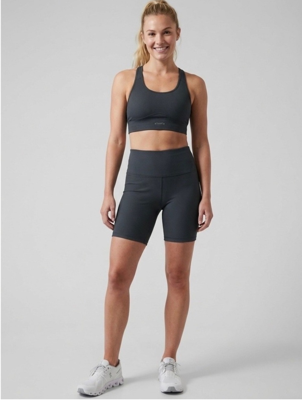 Athleta Elation Rib 7” High Rise Bike Shorts Gray Small S